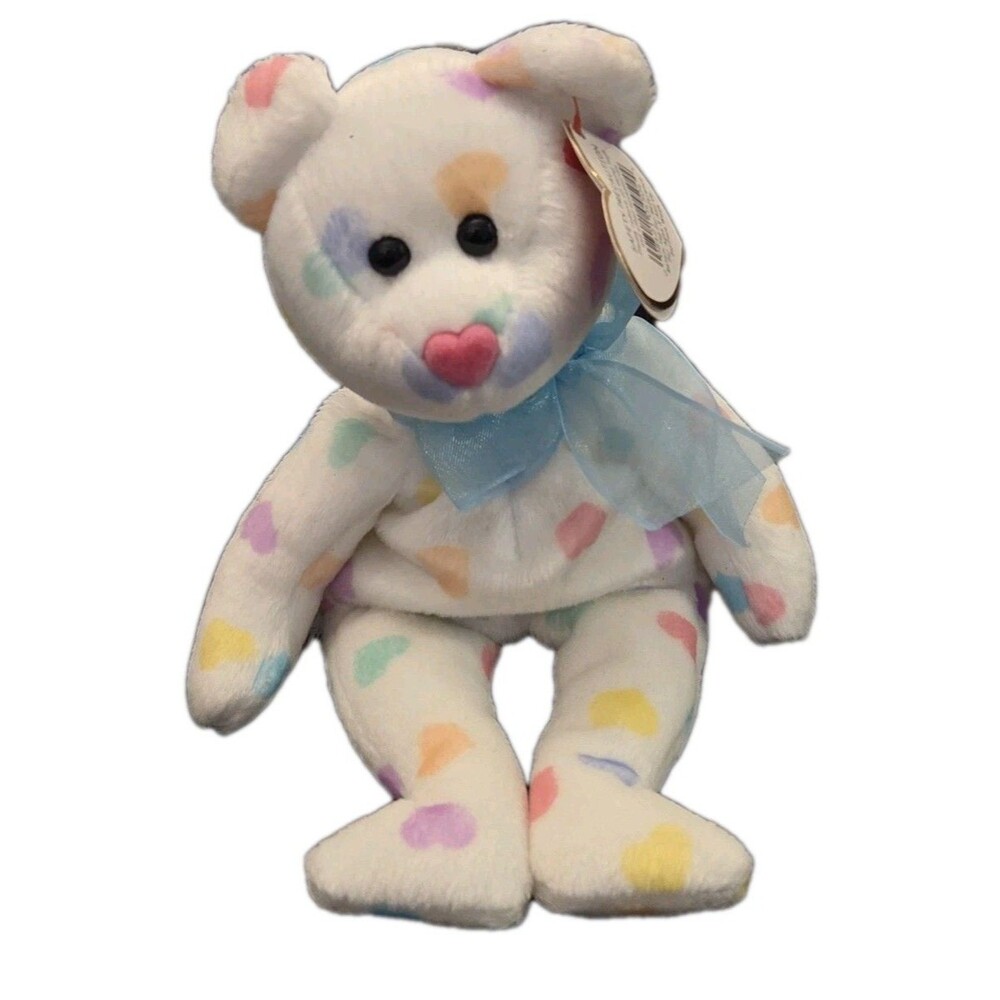 TY Beanie Baby - KISSME the Valentines Bear Pastel Hearts Pink Heart Nose